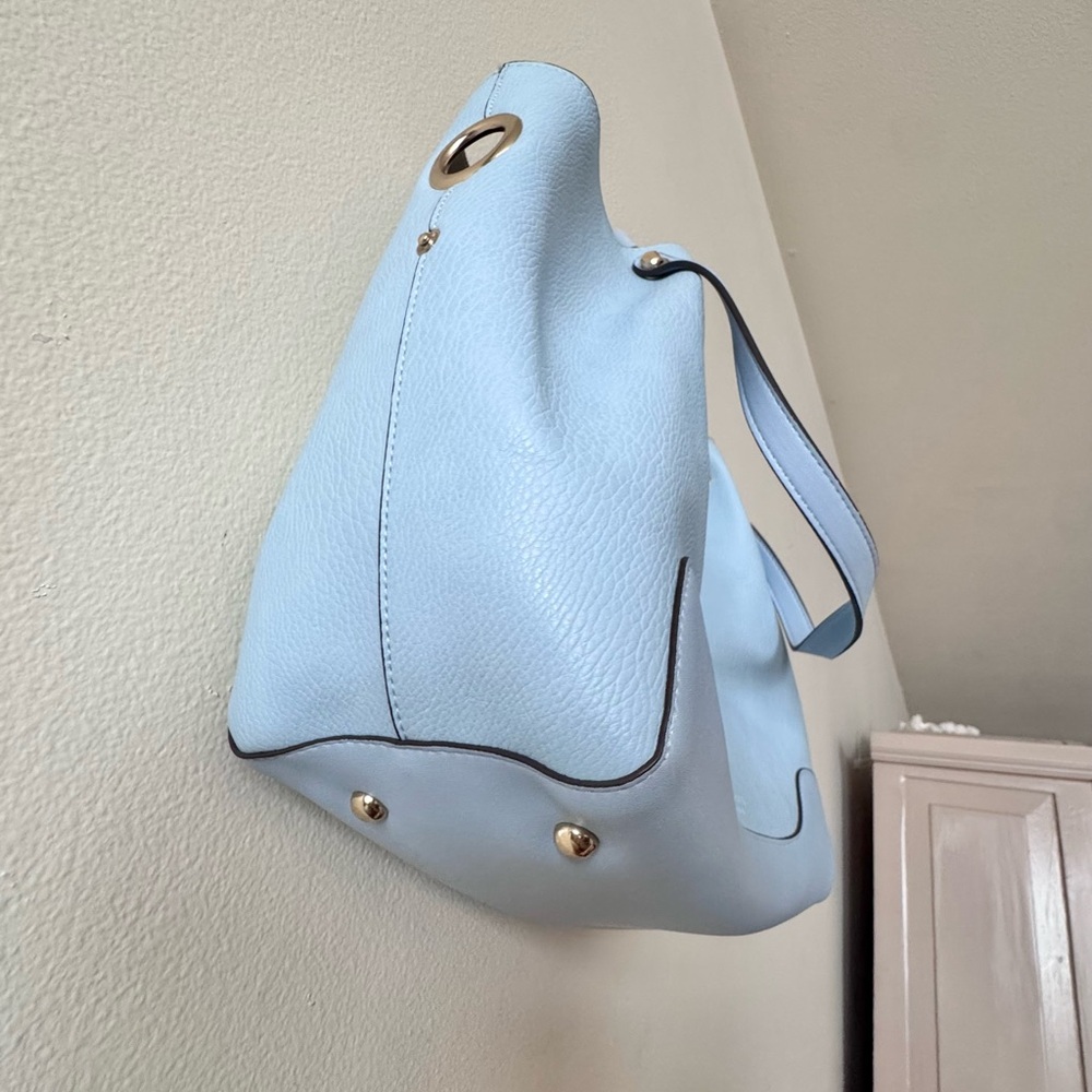Sondra Roberts Blue Tote Bag with Metal Handle - Picture 3 of 6